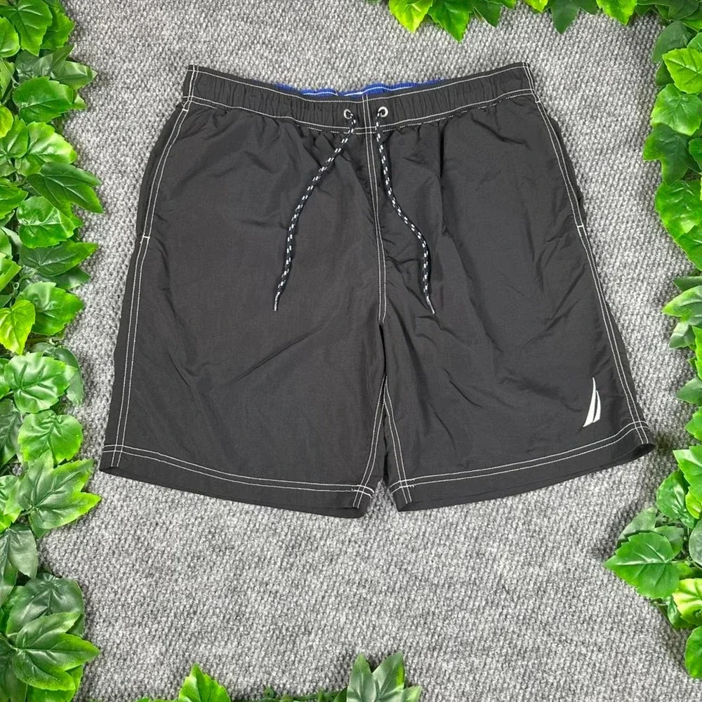 Nautica Swim Trunks Black Mesh Lined Board Shorts